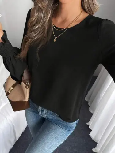 Kadın Uzun Kollu Yuvarlak Yaka Aerobin Bluz - 5