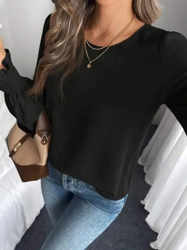 Kadın Uzun Kollu Yuvarlak Yaka Aerobin Bluz - 5