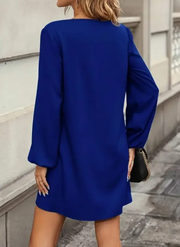 Kadın Uzun Kollu Yuvarlak Yaka Mini Ithal Krep Elbise - 2