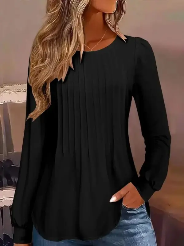 Kadın Uzun Kollu Yuvarlak Yaka Nervürlü Bluz - BÜYÜKBEDENIZ