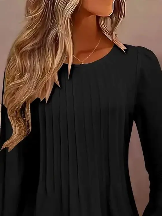 Kadın Uzun Kollu Yuvarlak Yaka Nervürlü Bluz - 2