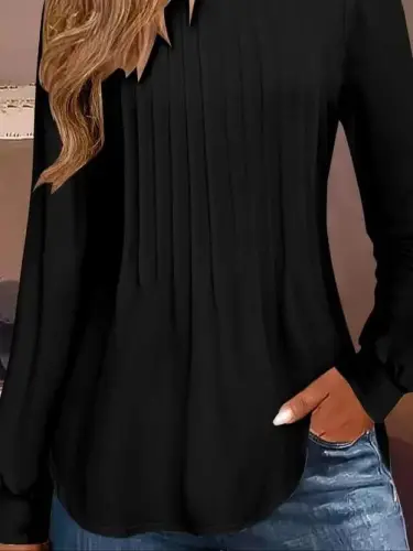 Kadın Uzun Kollu Yuvarlak Yaka Nervürlü Bluz - 3