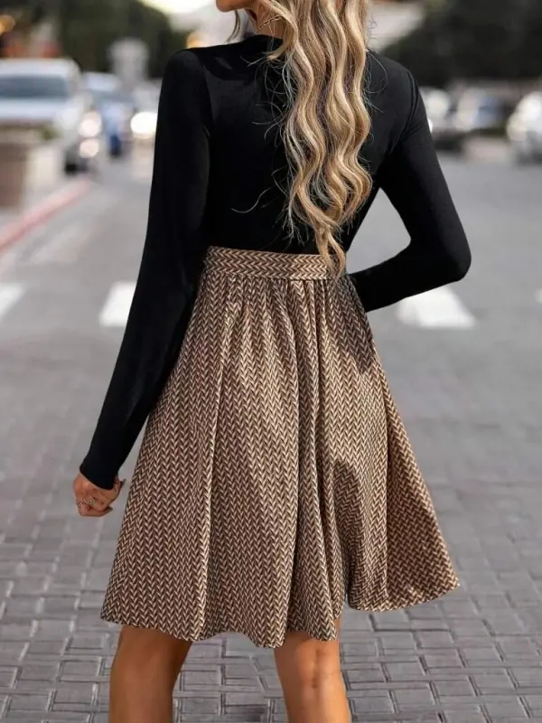 Kadın Uzun Kollu Yuvarlak Yaka üst Viskon Alt Süprem Midi Elbise - 4