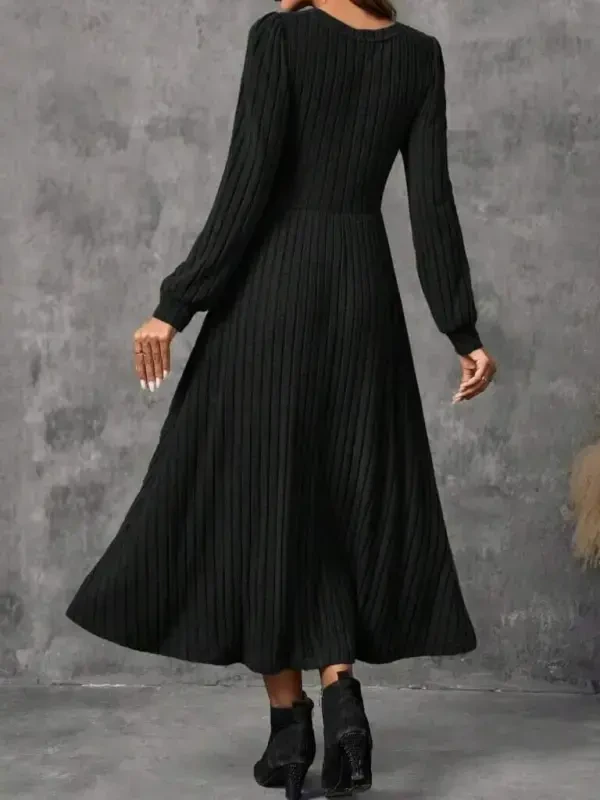 Kadın Uzun Kollu Yuvarlak Yakalı Kiloş Uzun şardonlu Kaşkorse Elbise - 5