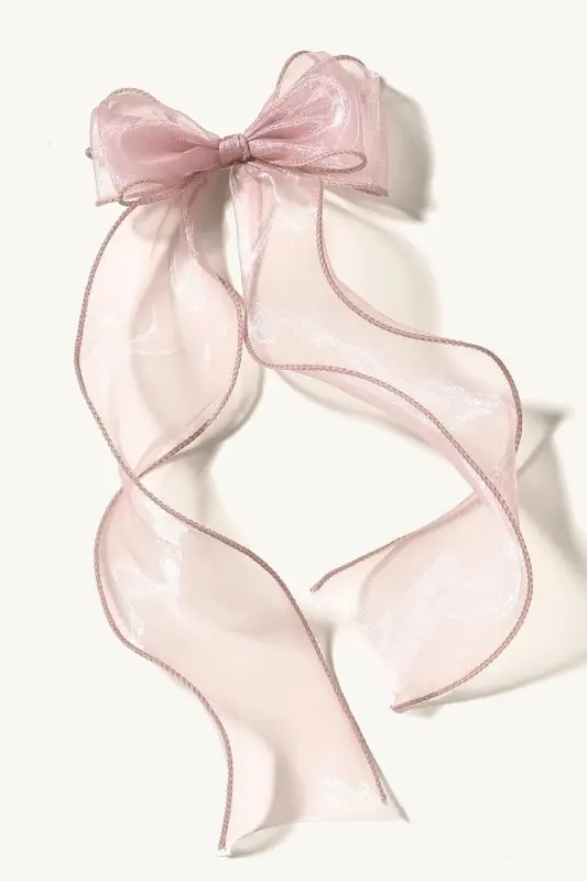 Kadın Uzun Tül Fiyonk Toka Pudra-PUDRA PEMBE - PETEK AKSESUAR