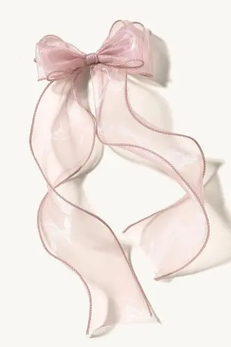 Kadın Uzun Tül Fiyonk Toka Pudra-PUDRA PEMBE - 1