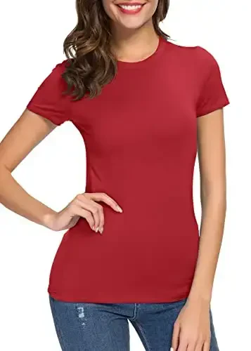 Women's Crewneck Slim Fitted Short Sleeve T-Shirt Stretchy Bodycon Basic Tee Tops - 5