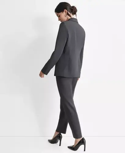 Women’s Notch-Lapel Button-Front Long-Sleeve Blazer - Charcoal - DKNY (1)