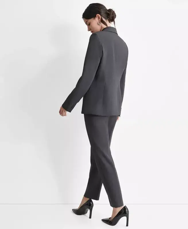 Women’s Notch-Lapel Button-Front Long-Sleeve Blazer - Charcoal - 2