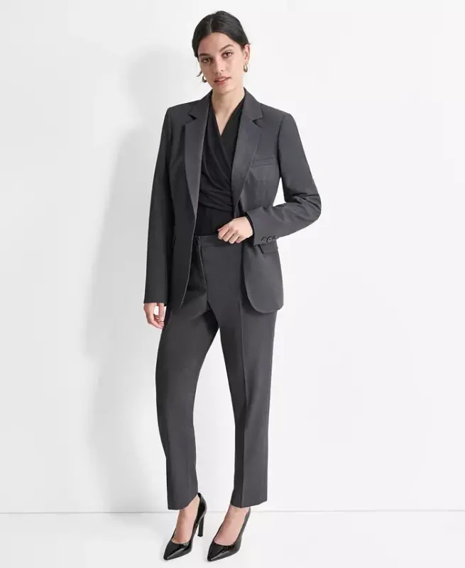 Women’s Notch-Lapel Button-Front Long-Sleeve Blazer - Charcoal - 6