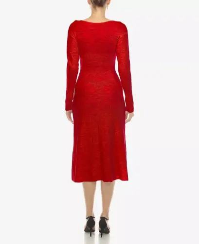 Women's Scoop Neck Fit and Flare Sweater Dress - Red - 2