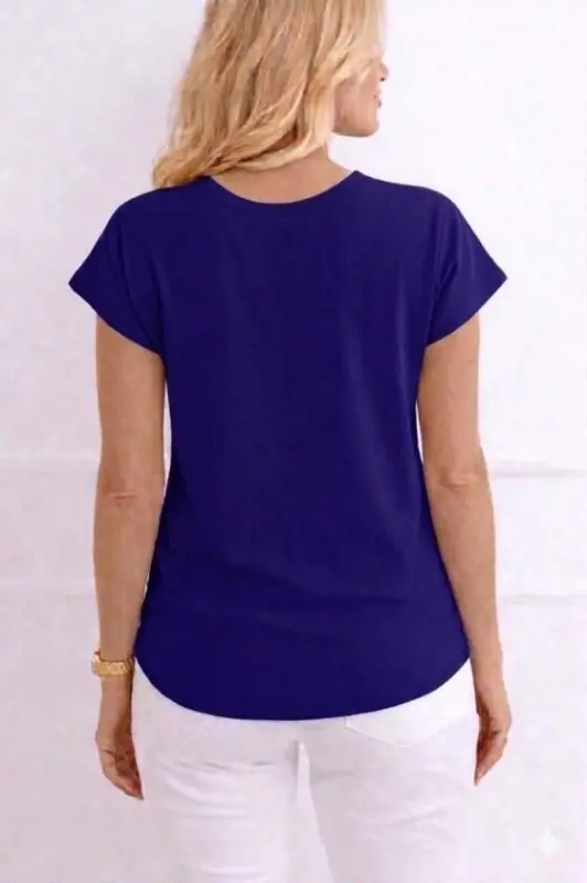 Kadın V Yaka Kısa Kol Dokuma Viskon Kumaş Bluz - 3