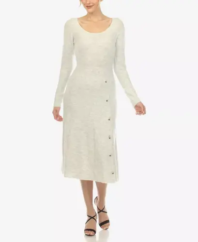 Women's Scoop Neck Fit and Flare Sweater Dress - Heather Gray 