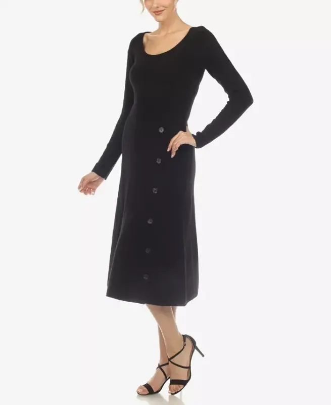 Women's Scoop Neck Fit and Flare Sweater Dress - Black - 3