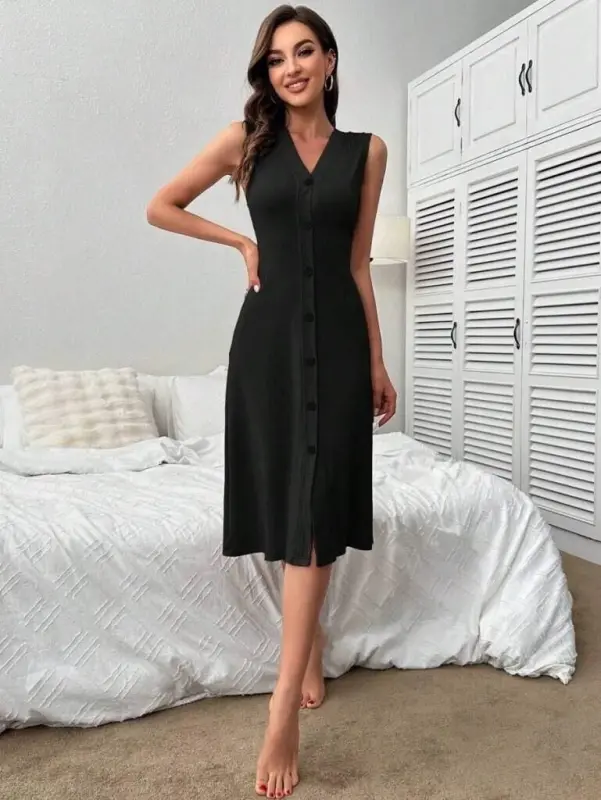 Kadın V Yakalı önden Düğmeli Kaşkorse Elbise - 2