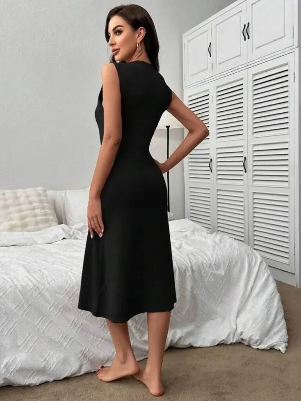 Kadın V Yakalı önden Düğmeli Kaşkorse Elbise - 4