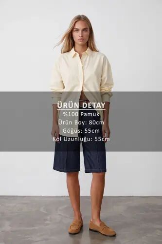 Kadın Vanilya Oversize Uzun Viskon Gömlek Alc-X6828 - VANİLYA - TREND ALAÇATI STILI (1)