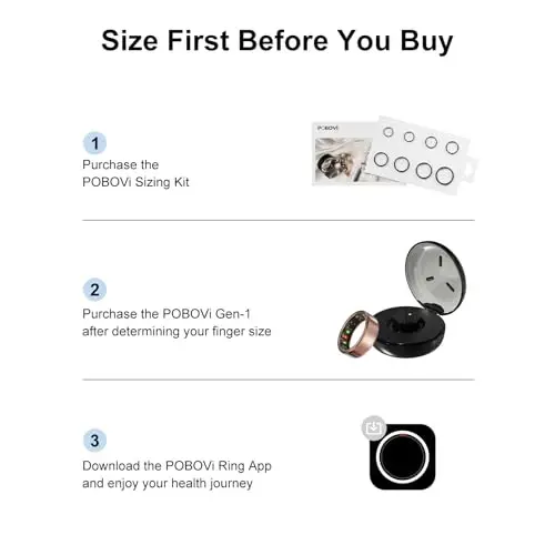 POBOVi Smart Ring for Women Men- Sleep/Fitness/Stress/Heart Rate Tracker- Menstrual Records - 7 Days Battery Life - Wireless Charging - No APP Subscription - iOS & Android Compatible(Rosegold,Size 10) - 4