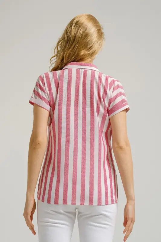 Kadın Vişne Desenli Kısa Kol Gömlek ARM-22Y001052-Vişne - 4