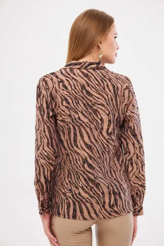 Kadın Vizon-Bej Desenli Uzun Kol Gömlek ARM-25K001040 - Vizon-Bej - 10