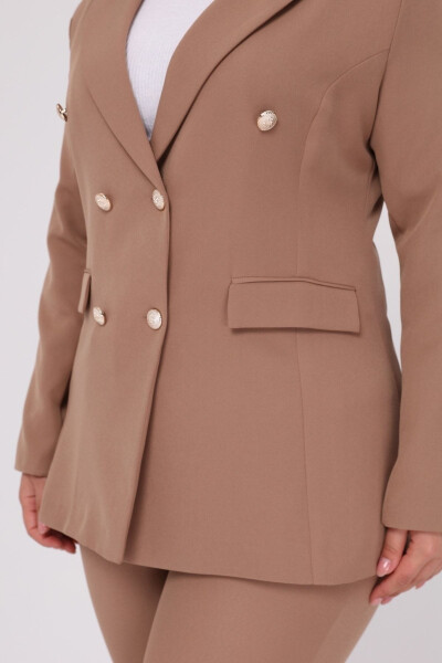 Kadın Vizon Blazer Ceket Kemerli Cepli Boru Paça Pantolon Büyük Beden Takım Elbise-Vizon - 5