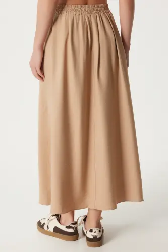 Kadın Vizon Cepli Uzun Kloş Dokuma Etek US00933-Vizon - 5