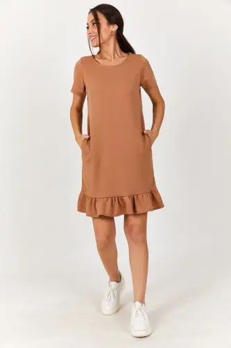 Kadın Vizon Kısa Kollu Altı Fırfırlı Elbise ARM-20Y001032-Vizon - ARMONIKA (1)