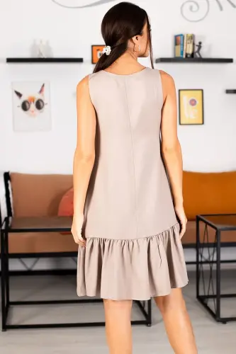 Kadın Vizon KOLSUZ ETEĞİ FIRFIRLI ELBİSE ARM-18Y001156-Vizon - 4