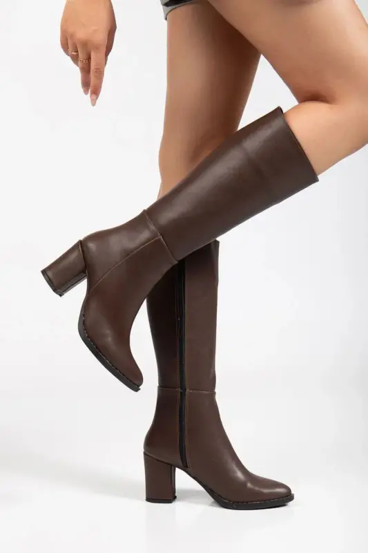 Kadın Vizon Long Fermuarlı Cilt Çizme-VİZON - 1