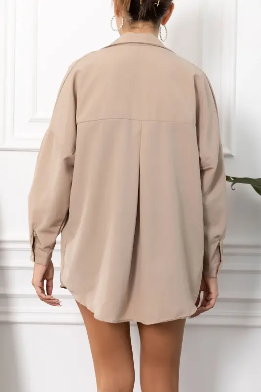 Kadın Vizon Oversize Uzun Basic Gömlek ARM-22Y001118-Vizon - 4