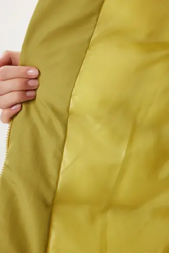 Kadın Yağ Yeşili Kapüşonlu Oversize Uzun Şişme Kaban NT00428-Yağ Yeşili - 7