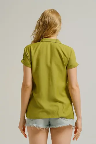Kadın Yağ Yeşili Kısa Kol Gömlek ARM-19Y001065-Yağ Yeşili - 4
