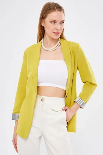 Kadın Yağ Yeşili Kol İçi Çizgili Tek Düğmeli Ceket ARM-22K001122-Yağ Yeşili 