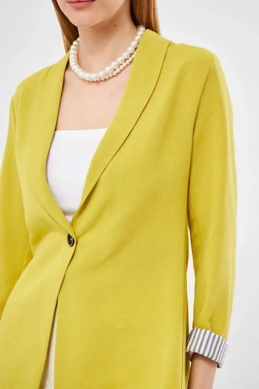 Kadın Yağ Yeşili Kol İçi Çizgili Tek Düğmeli Ceket ARM-22K001122-Yağ Yeşili - 3