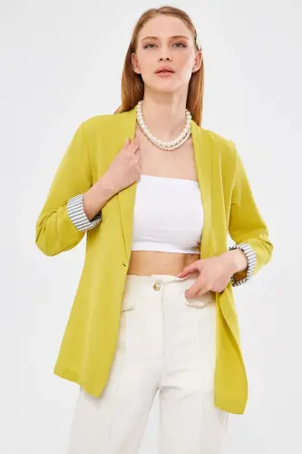 Kadın Yağ Yeşili Kol İçi Çizgili Tek Düğmeli Ceket ARM-22K001122-Yağ Yeşili - 4