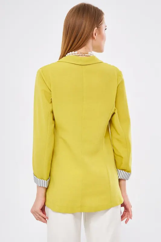 Kadın Yağ Yeşili Kol İçi Çizgili Tek Düğmeli Ceket ARM-22K001122-Yağ Yeşili - 5