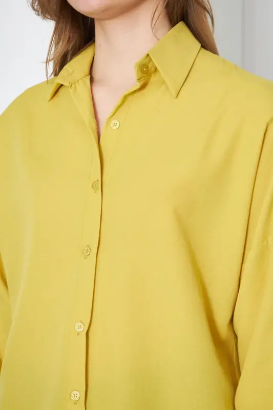 Kadın Yağ Yeşili Oversize Uzun Basic Gömlek ARM-22Y001118-Yağ Yeşili - 3