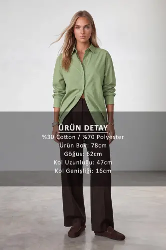 Kadın Yağ Yeşili Oversize Uzun Viskon Gömlek Alc-X6828 - YAĞ YEŞİLİ - Trend Alaçatı Stili (1)