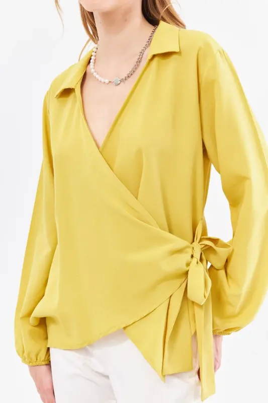 Kadın Yağ Yeşili Yakalı Kruvaze Bluz ARM-22Y024025-Yağ Yeşili - 2