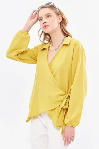 Kadın Yağ Yeşili Yakalı Kruvaze Bluz ARM-22Y024025-Yağ Yeşili - 4