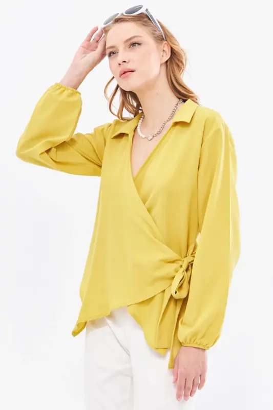 Kadın Yağ Yeşili Yakalı Kruvaze Bluz ARM-22Y024025-Yağ Yeşili - 4