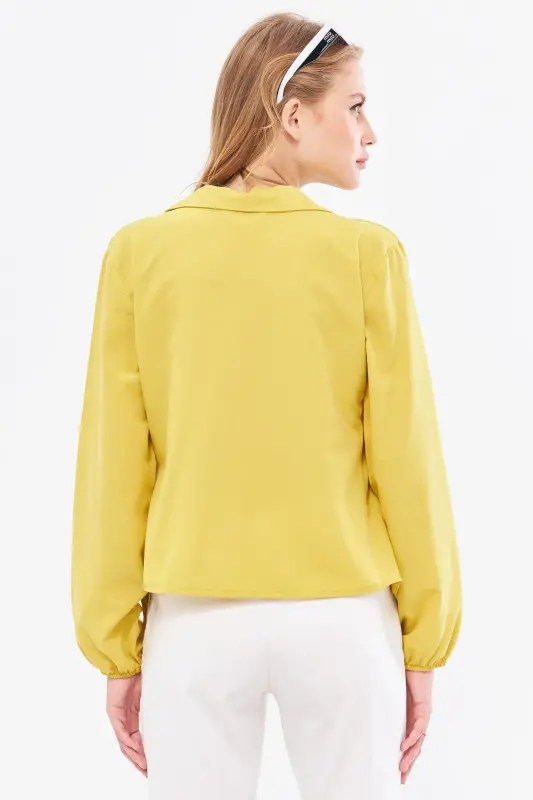 Kadın Yağ Yeşili Yakalı Kruvaze Bluz ARM-22Y024025-Yağ Yeşili - 5