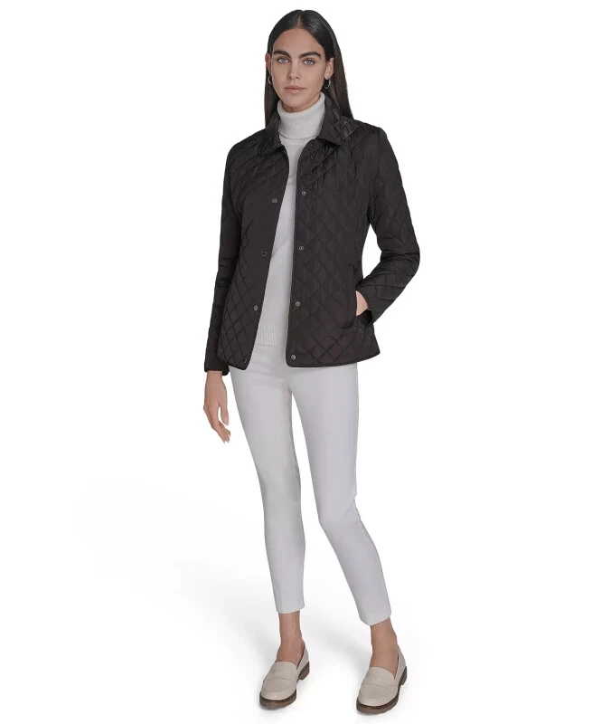 Womens Collared Quilted Coat-Carob - CALVIN KLEIN