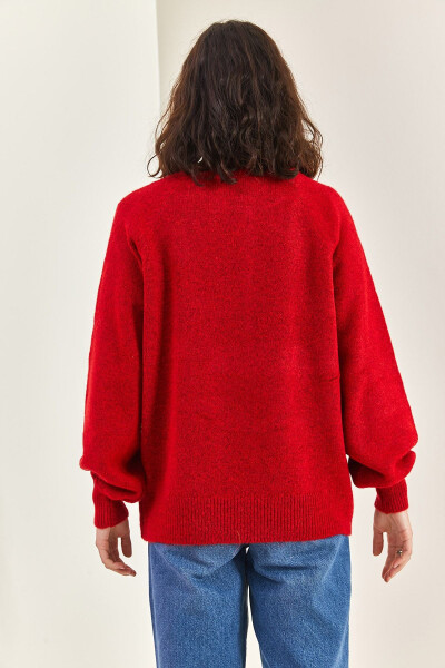 Kadın Yakası Ilikli Balıkçı Yaka Triko Kazak-Bordo - 6