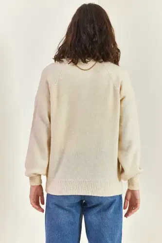 Kadın Yakası Ilikli Balıkçı Yaka Triko Kazak-Krem - BIANCO LUCCI (1)
