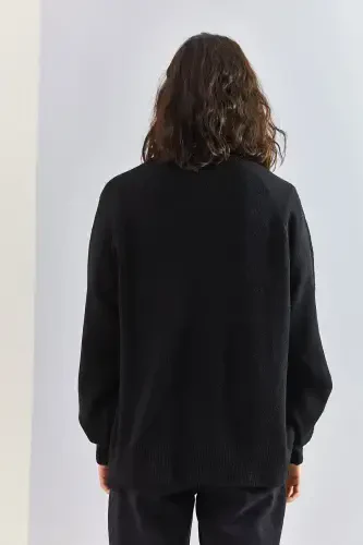 Kadın Yakası Ilikli Balıkçı Yaka Triko Kazak-Mat Siyah - BIANCO LUCCI (1)