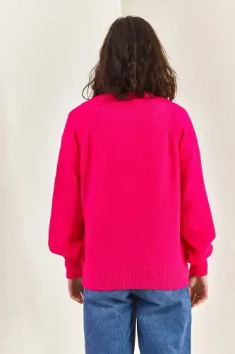 Kadın Yakası Ilikli Balıkçı Yaka Triko Kazak-Pembe - BIANCO LUCCI (1)