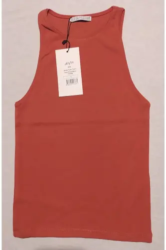 Kadın Yanık Turuncu Halter Yaka Tshırt-Yanık Turuncu - 2