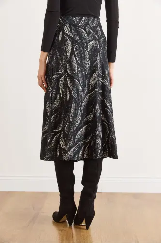 Kadın Yaprak Siyah Beli Lastikli Süet Dokulu Çan Etek ETK-19000141-Yaprak Siyah - 3