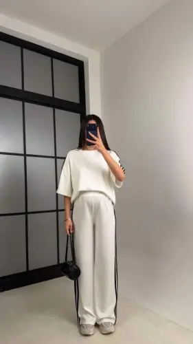 Kadın Yarasa Kol Yanları şerit Detay Modal Kumaş Ikili Takım - BÜYÜKBEDENIZ (1)